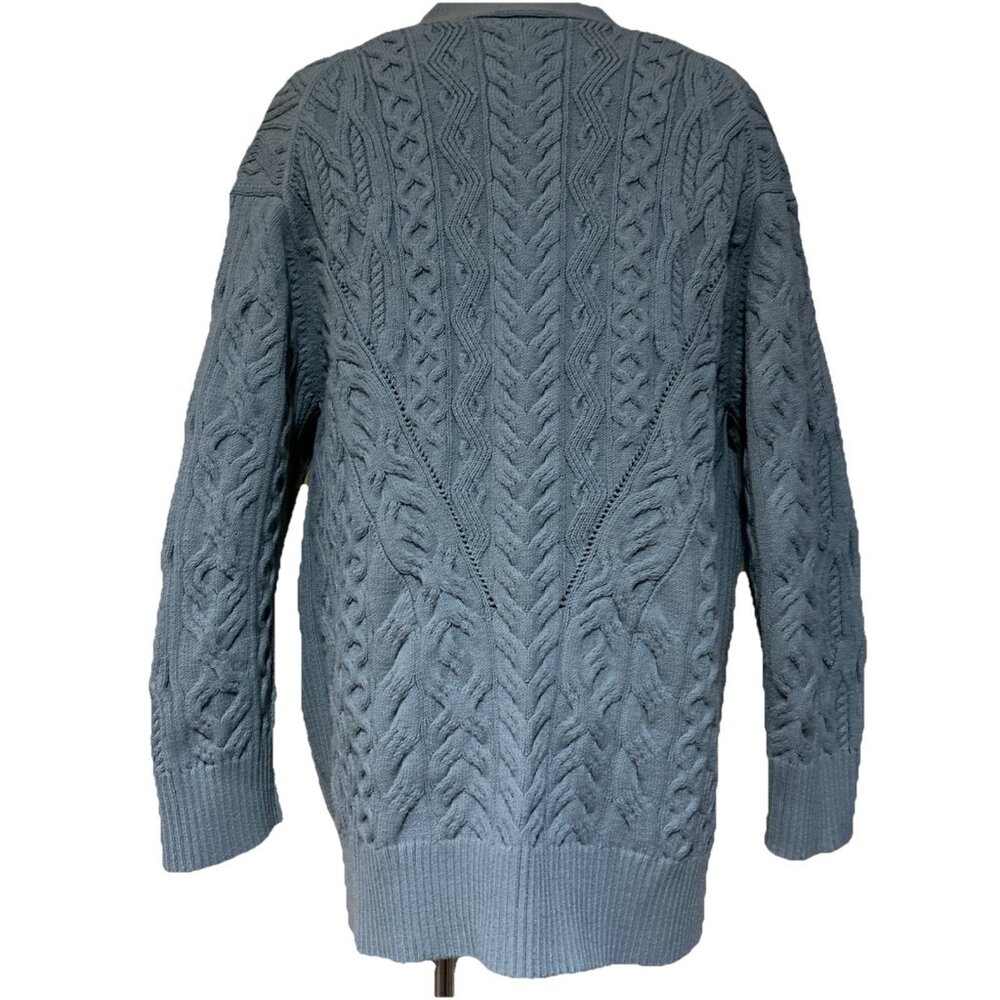 Vince Aran Cable Knit Womens Cardigan Sweater Size M Buttons Blue Long Sleeves - Picture 10 of 13